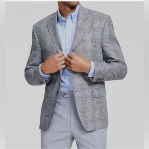 Michael Kors Men’s Black/White Plaid Classic-Fit Linen Sport Coat Blazer Jacket